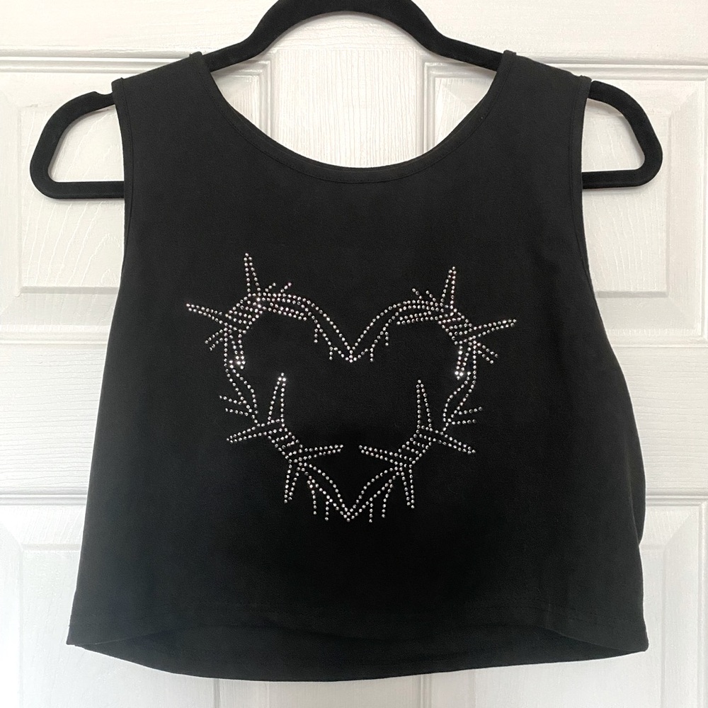 Black Rhinestone Heart Cropped Tank